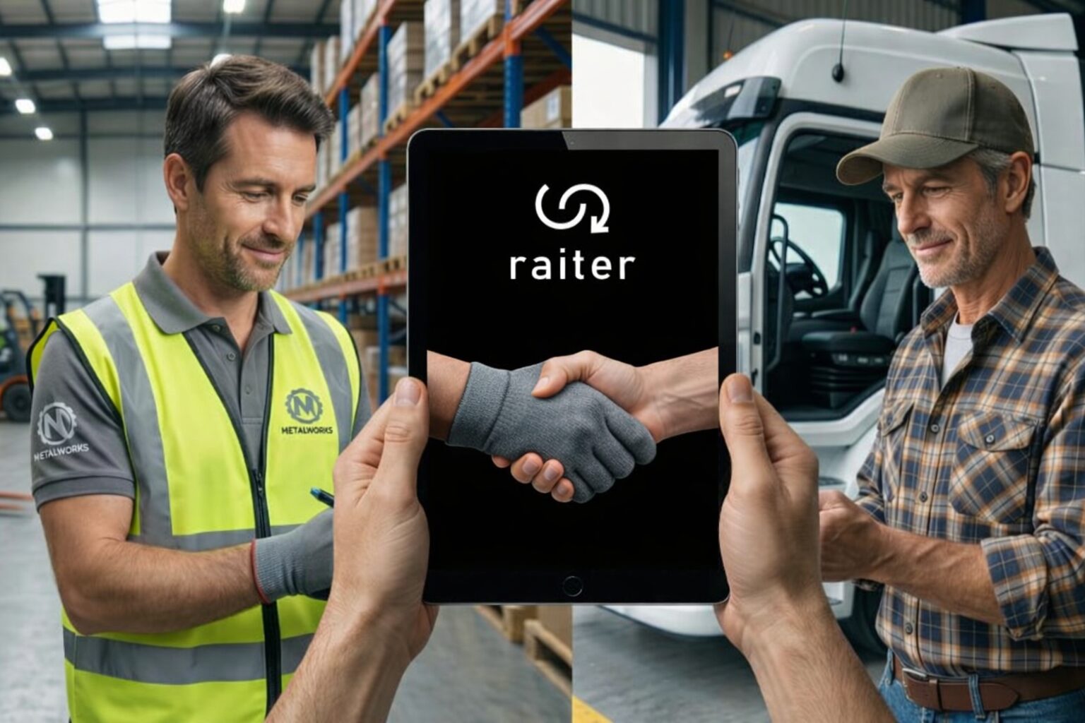 Cliente y transportista cerrando trato con Raiter