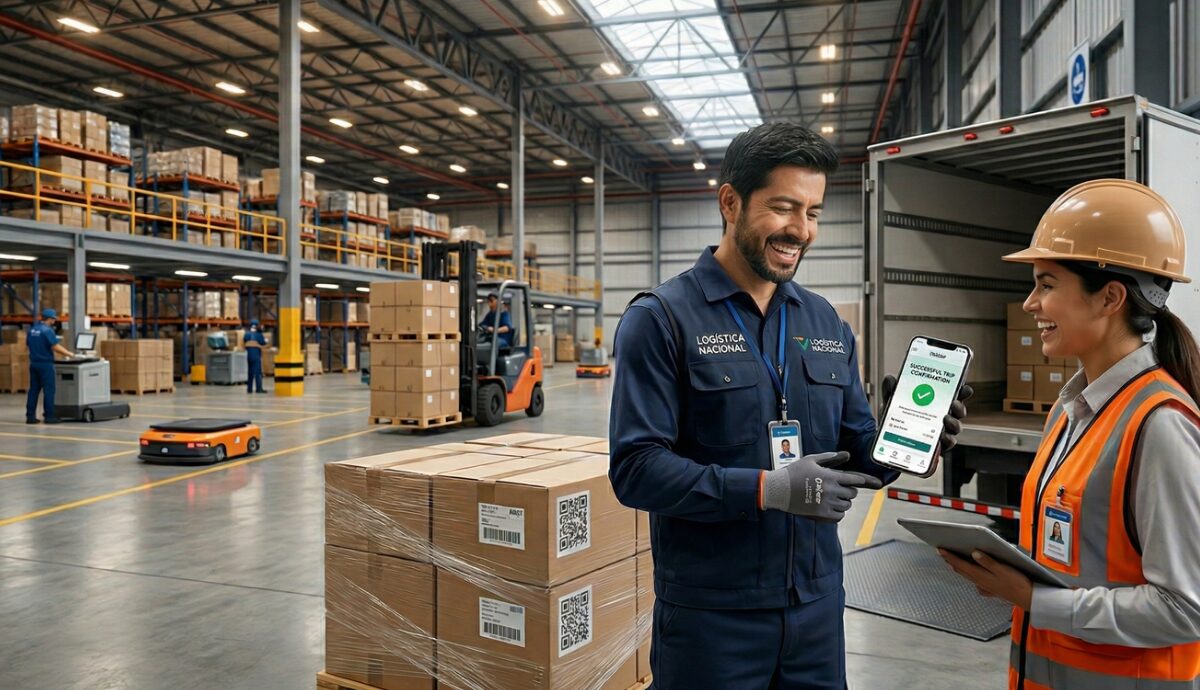 Personal de almacén coordinando una entrega con la app Raiter