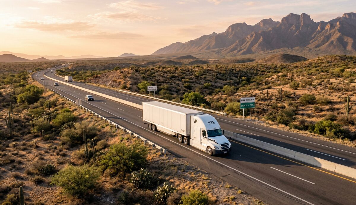 Carretera mexicana con tráiler en ruta